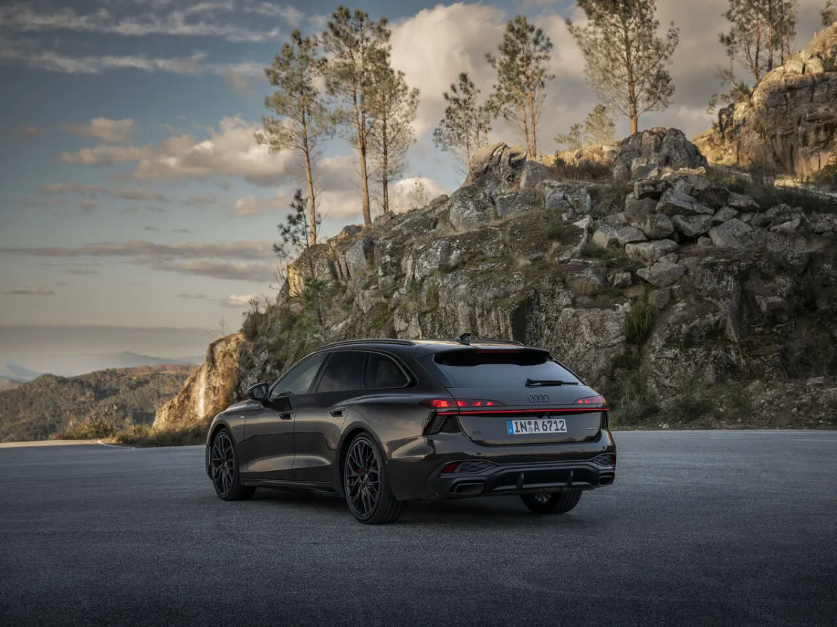 Audi A6 Avant from the rear, among rocks