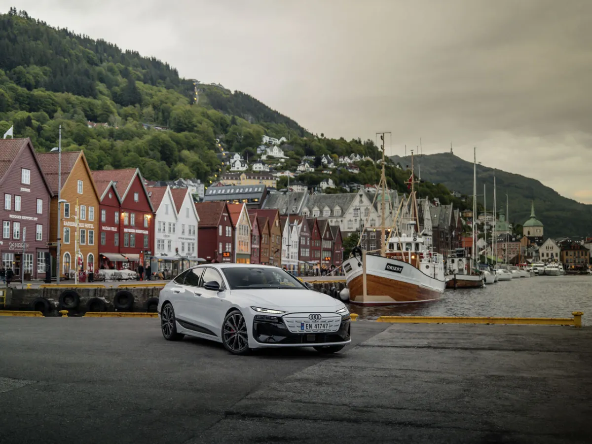 Audi A6 Sportback e-tron in a harbour