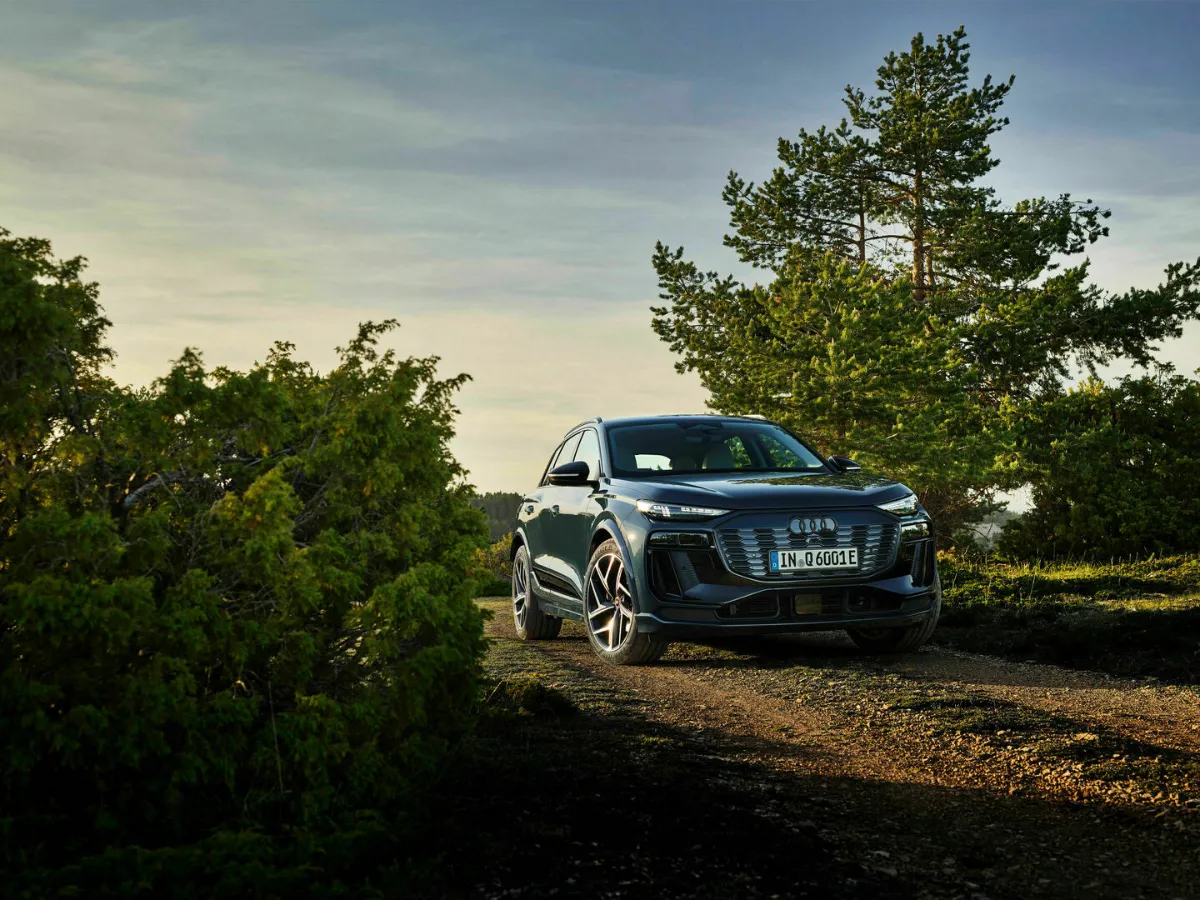 Audi Q6 e-tron zwischen Bäumen