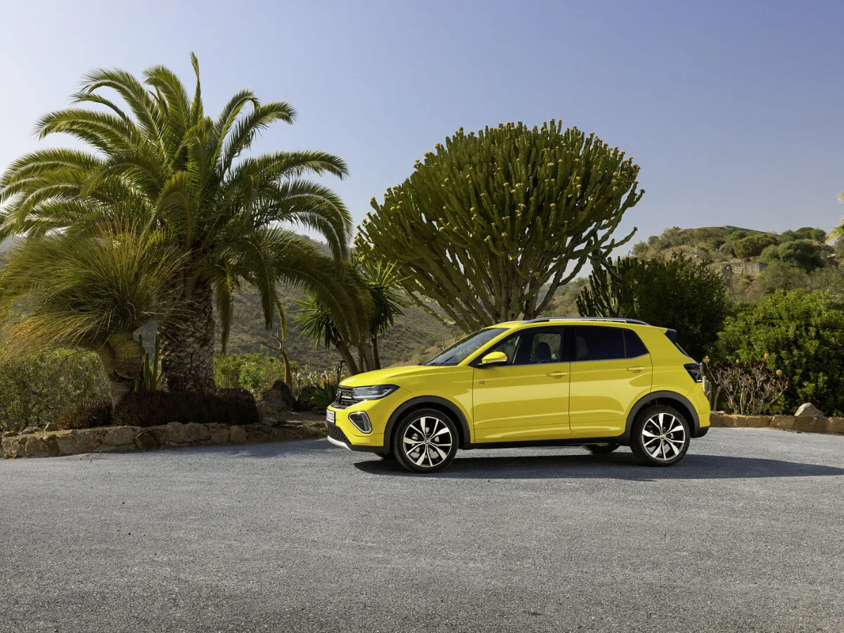 Volkswagen T-Cross among palm trees